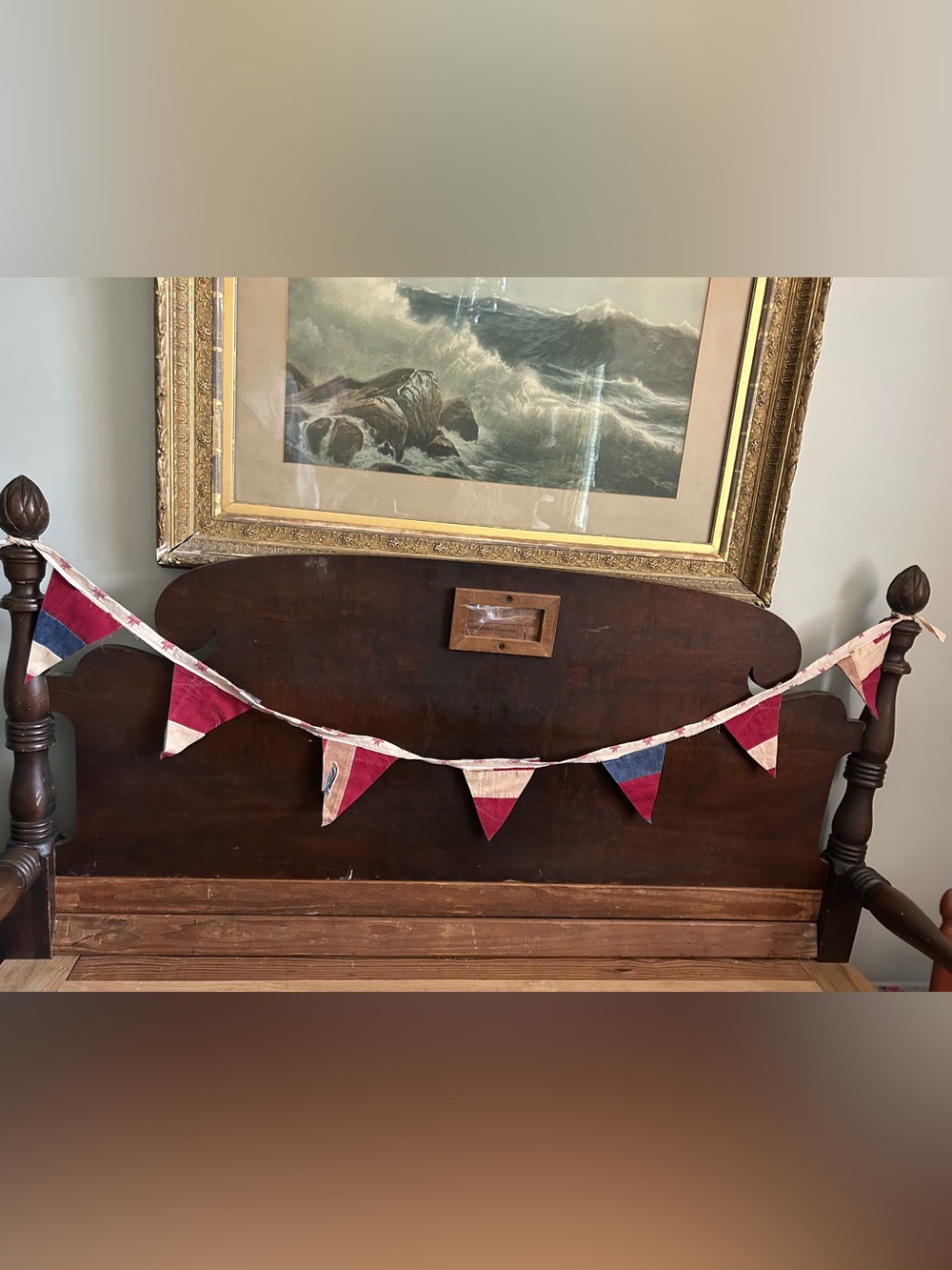 Handmade vintage quilt Red, White & Blue Triangular Bunting Garland #4